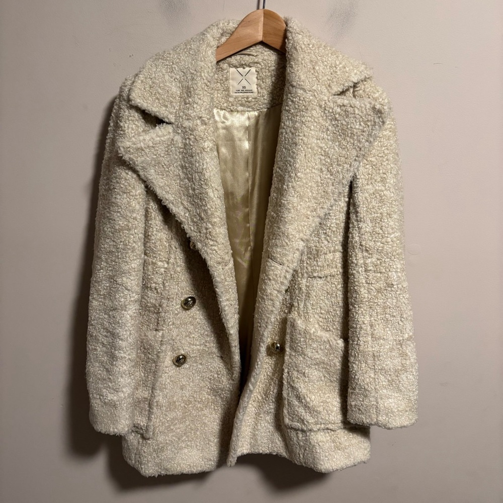 Anthropologie Pins & Needles Double Breasted Teddy Coat- Size XS